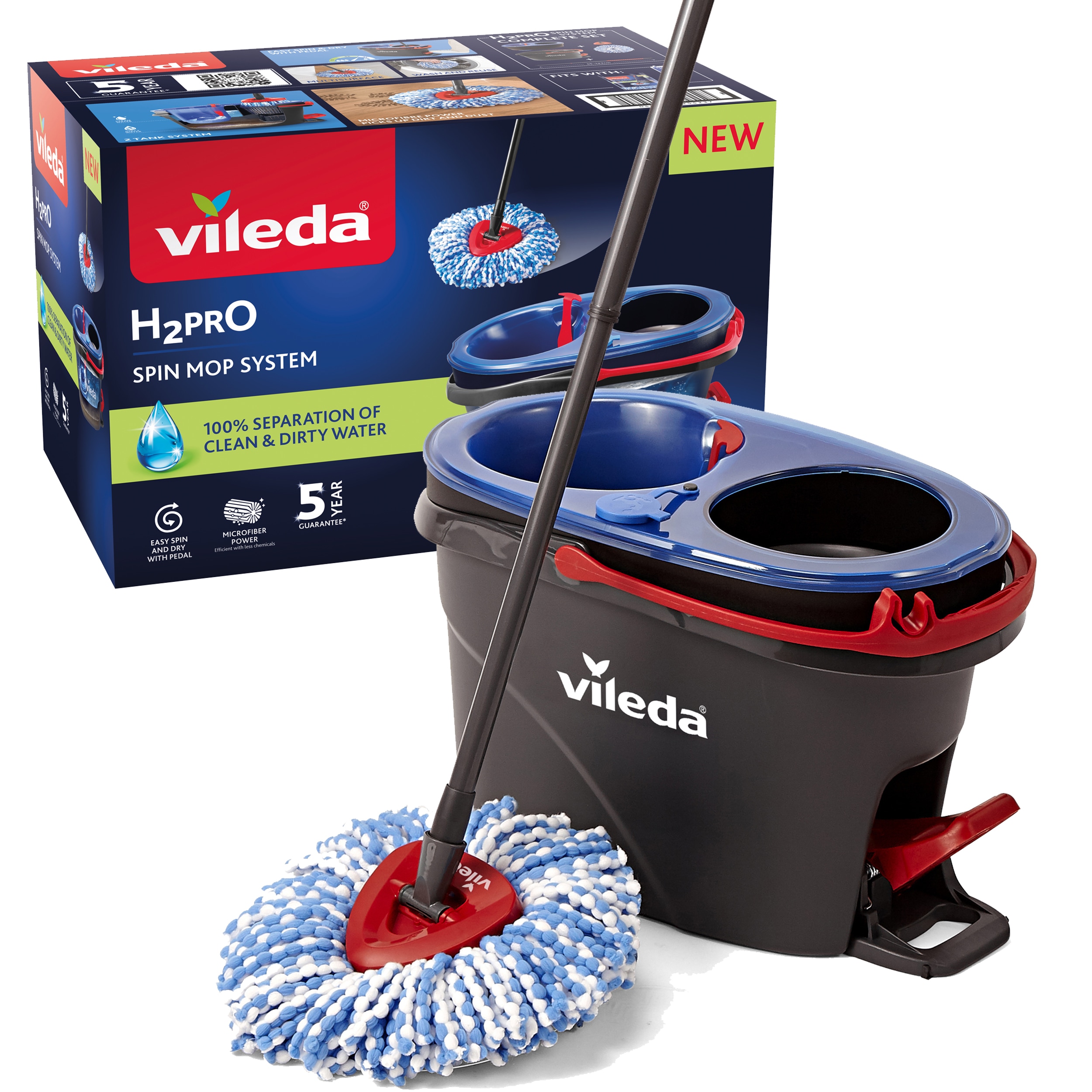 Vileda H2PrO Spin Mop & Bucket System - Clean water with every rinse